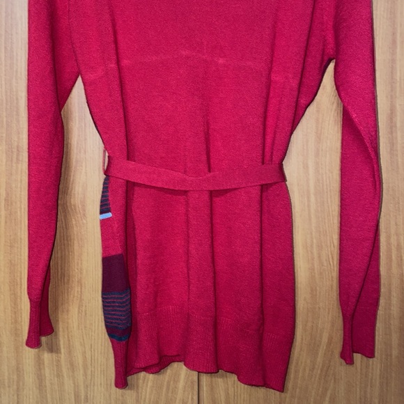 Yoki V Neck Button Down Self Tie Sweater - Red - Size L - Picture 7 of 10